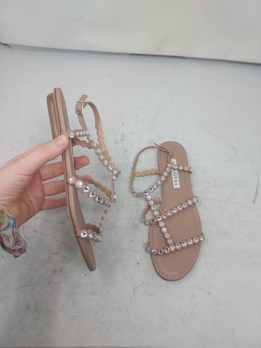 Aquazzura WOMENS Tequila Crystal Flat Strappy Nude Sandal